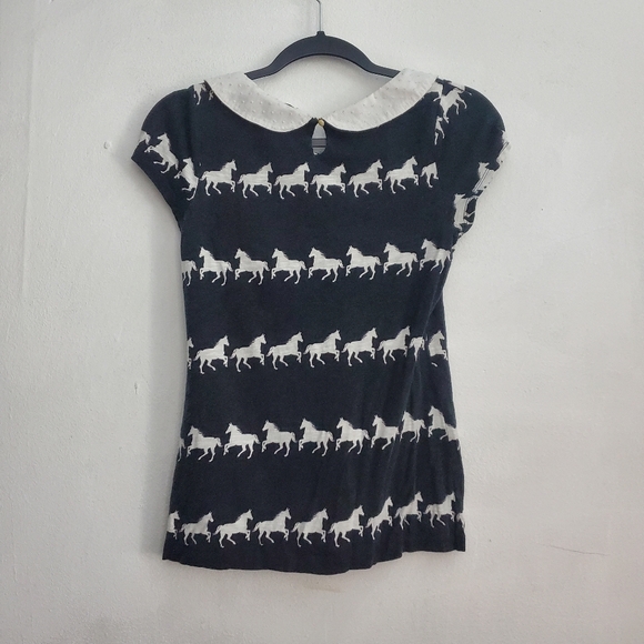 Anthropologie Postmark Galloping Horses Peter Pan Collar Top - Picture 3 of 8